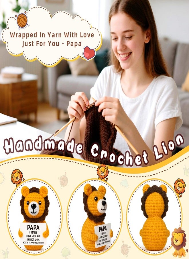 BdayPtion Grandpa Christmas Papa Gifts from Grandkids, Grandpa Birthday Xmas Stocking Stuffers Present from Granddaughter Grandson, Fathers Day Best Papa Ever Gifts, Funny Grandfather Crochet Lion - Image 3